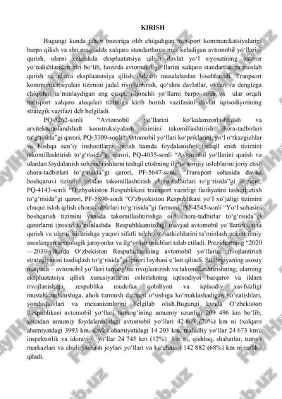 avtomobil yo‘llarini mukammal ta’mirlash texnologiyasi, ekspluatatsion ko‘rsatkichlarini baholash va sifat nazoratini tashkil etish — DOCX