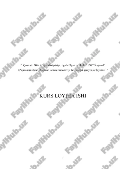 quvvati 20 ta to‘quv dastgohiga ega bo‘lgan artikuli 3130 “diaganal” to‘qimasini ishlab chiqarish uchun zamonaviy texnologik jarayonlar loyihasi — DOCX
