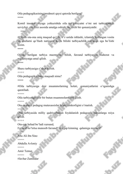 oila pedagogikasining predmeti — DOC