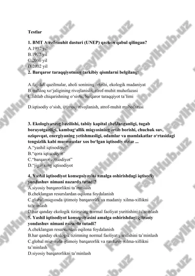 bmt atrof-muhit dasturi (unep) qachon qabul qilingan? — DOC