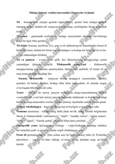 tilning ijtimoiy vazifasi mavzusida glossarylar to’plami — DOCX