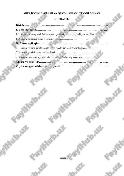 arpa donini saqlash va qayta ishlash texnologiyasi — DOCX