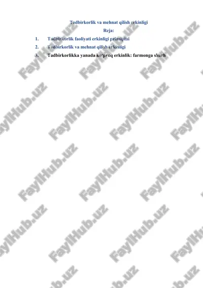tadbirkorlik va mehnat qilish erkinligi — DOCX