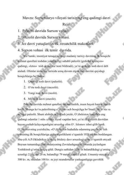 surxondaryo viloyati tarixining eng qadimgi davri — DOCX