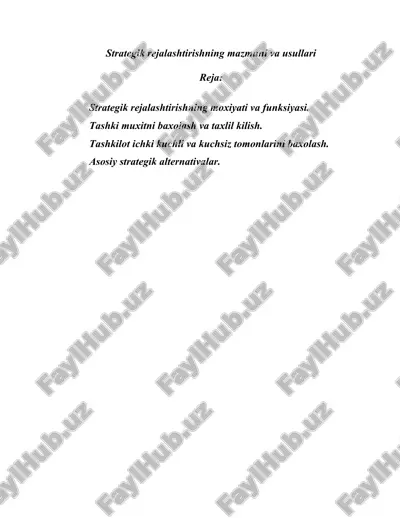 strategik rejalashtirishning mazmuni va usullari — DOC