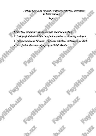 tarbiya va huquq fanlarini o'qitishda interfaol metodlarni qo'llash usullari — DOC