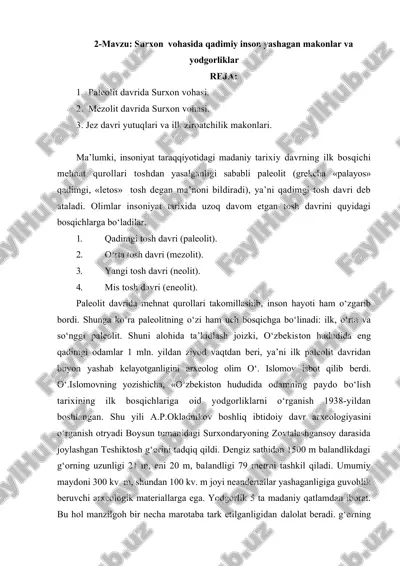 surxon vohasida qadimiy inson yashagan makonlar va yodgorliklar — DOCX