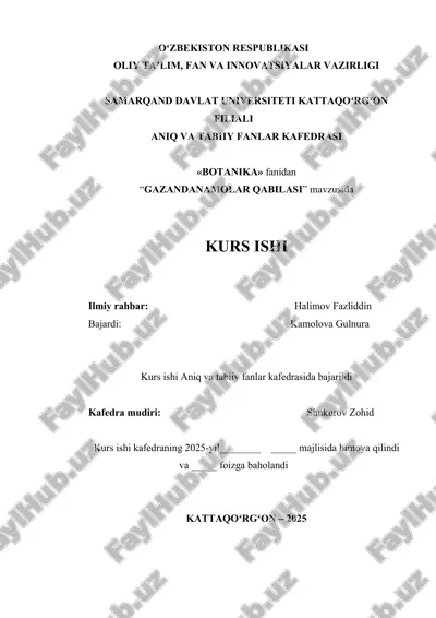 gazandanamolar qabilasining biologik asoslari va morfologik o'ziga xosliklari — DOCX