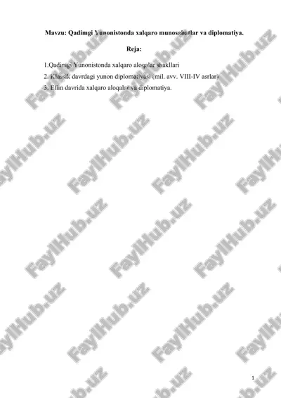 qadimgi yunonistonda xalqaro munosabatlar va diplomatiya. — DOCX