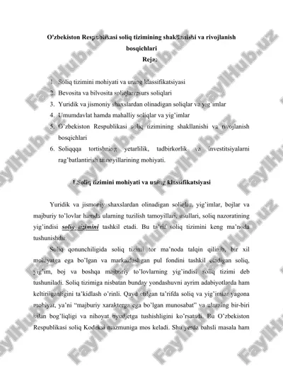 o'zbekiston respublikasi soliq tizimining shakllanishi va rivojlanish bosqichlari — DOCX