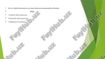 egilish deformatsiyasi qo’shma balkalarni mustahkamlikka hisoblash — PPTX