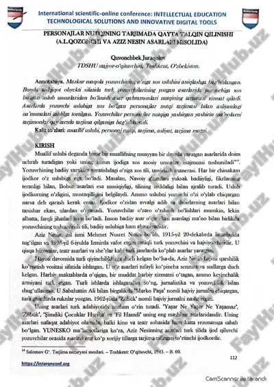 personajlar nutqining tarjimada qayta talqin qilishi (a.l.qozonchi va aziz nesin asarlari misolida) — PDF