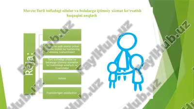 turli toifadagi oilalar va bolalarga ijtimoiy xizmat koʻrsatish huquqini anqlash — PPTX
