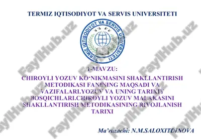 chiroyli yozuv ko‘nikmasini shakllantirish metodikasi — PPT
