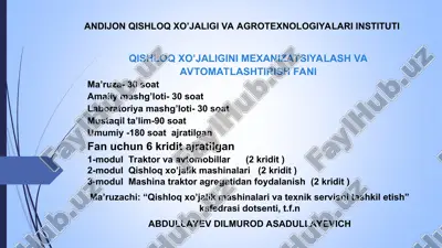 qishloq xo’jaligi va agrotexnologiyalari instituti — PPT