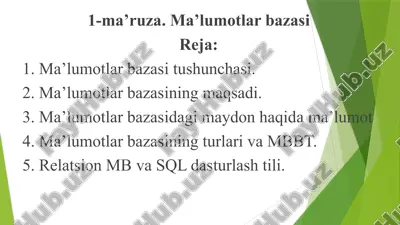 ma’lumotlar bazasi — PPTX