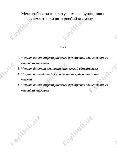 меҳнат бозори инфратузилмаси функционал элемент лари ва таркибий қисмлари — DOC