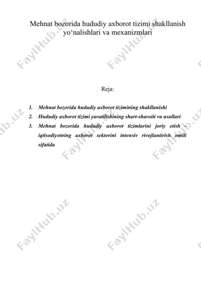 mehnat bozorida hududiy axborot tizimi shakllanish yo‘nalishlari va mexanizmlari — DOC