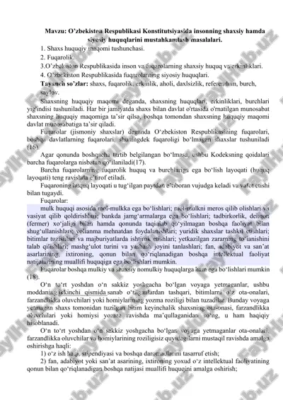 o’zbekiston respublikasi konstitutsiyasida insonning shaxsiy hamda siyosiy huquqlarini mustahkamlash masalalari. — DOCX