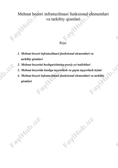 mehnat bozori infratuzilmasi funksional elementlari va tarkibiy qismlari — DOC