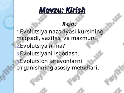 evolutsiya nazariyasi kursi — PPT