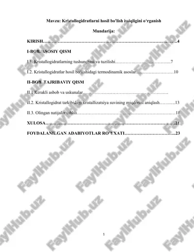 kristallogidratlarni hosil bo'lish issiqligini oʻrganish — DOCX