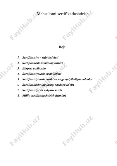 mahsulotni sertifikatlashtirish — DOC
