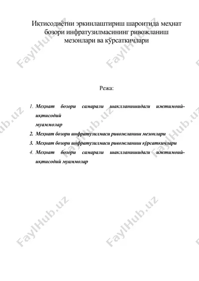 иқтисодиётни эркинлаштириш шароитида меҳнат бозори инфратузилмасининг ривожланиш мезонлари ва кўрсаткичлари — DOC