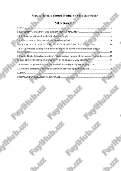 ob-havo dasturi. hozirgi ob-havo bashoratlar — DOCX