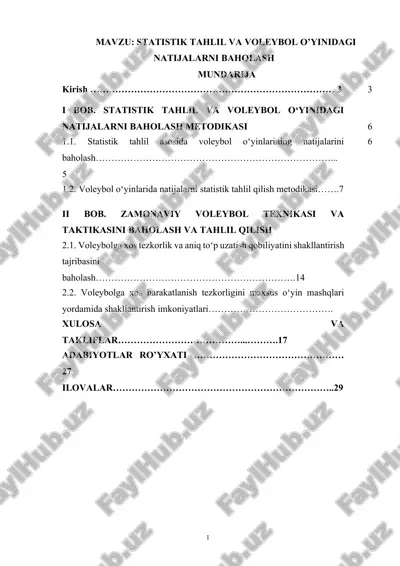 statistik tahlil va voleybol o’yinidagi natijalarni baholash — DOCX