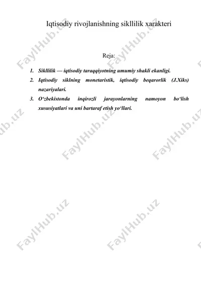 iqtisodiy rivojlanishning sikllilik xarakteri — DOC