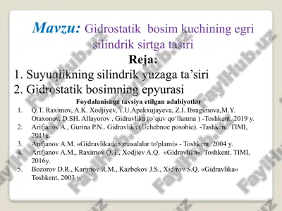 gidrostatik bosim kuchining egrisilindrik sirtg'atasiri — PPTX