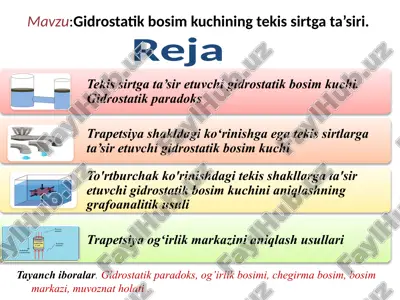 gidrostatik bosim kuchining tekis sirtga ta’siri — PPTX