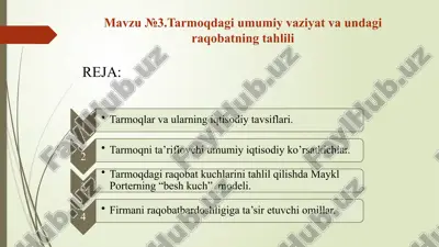 tarmoqdagi umumiy vaziyat va undagi raqobatning tahlili — PPTX