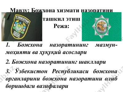 божхона хизмати назоратини ташкил этиш — PPTX