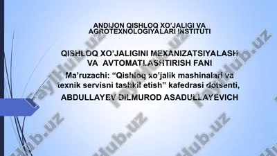 qishloq xo'jalik mashinalari va texnik servisni tashkil etish — PPT