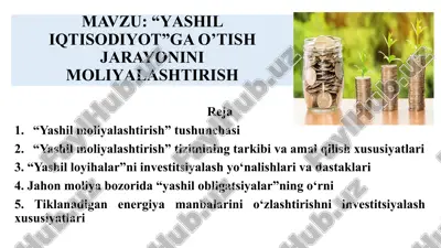 "yashil iqtisodiyot"ga o’tishjarayonini moliyalashtirish — PPTX