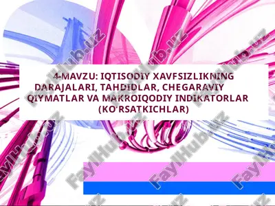 iqtisodiy xavfsizlikning darajalari, tahdidlar, chegaraviy qiymatlar va makro-iqodiy indikatorlar — PPT