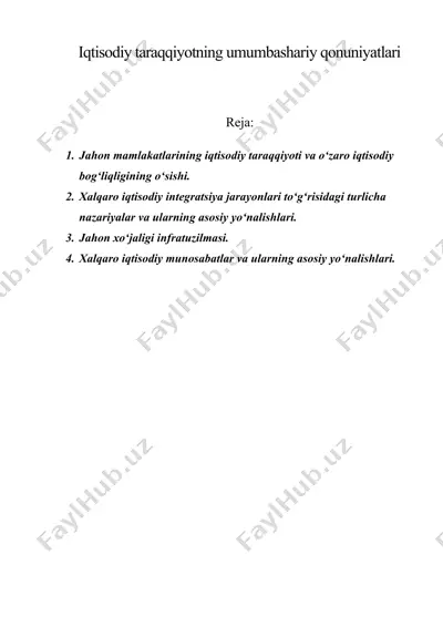 iqtisodiy taraqqiyotning umumbashariy qonuniyatlari — DOC