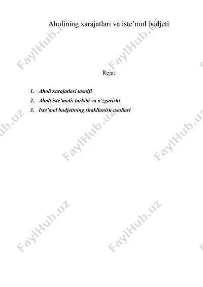 aholining xarajatlari va iste’mol budjeti — DOC