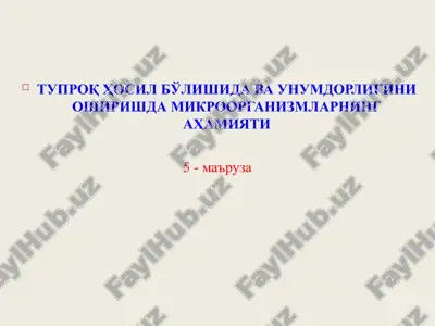 tuproq hosil bo'lishida va unumdorligini oshirishda mikroorganizmlarning ahamiyat — PPT