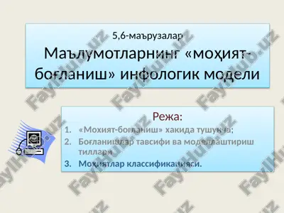 ma'lumotlarni «mohiyat-bo'glanish» infologik modeli — PPTX