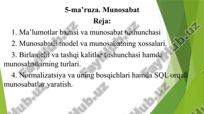 ma'lumotlar bazasi va munosabat — PPTX