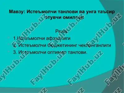 iste'molchi tanlovi va unga ta'sir etuvchi omillar — PPT