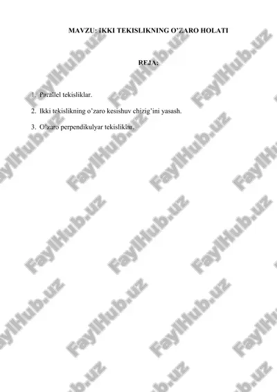 tekisliklarning parallelligi va kesishuvi — DOCX