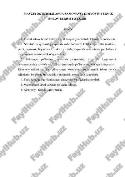 qotishmalarga zamona mahnitli termik ishlov berish yo'llari — DOCX