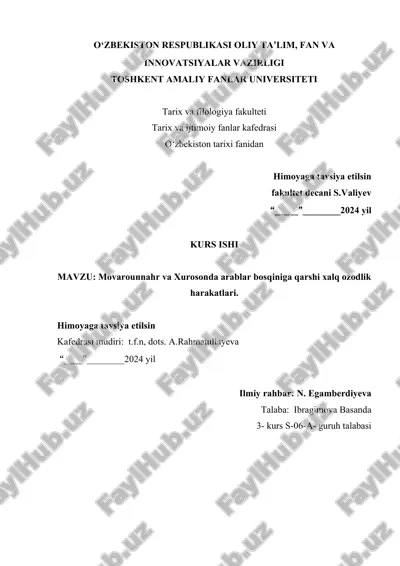 arablar bosqiniga qarshi ozodlik harakatlari — DOCX