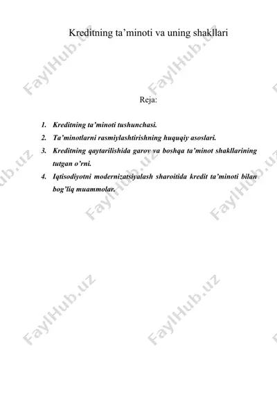kreditning ta’minoti va uning shakllari 2 — DOC