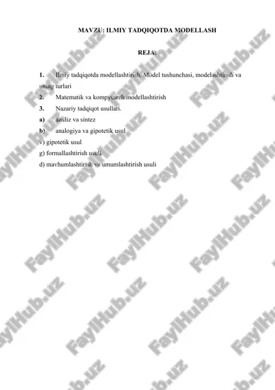 ilmiy tadqiqotda modellashtirish — DOCX
