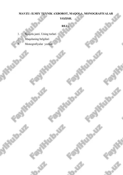 ilmiy texnik axborot, maqola, monografiyalar yozish — DOCX